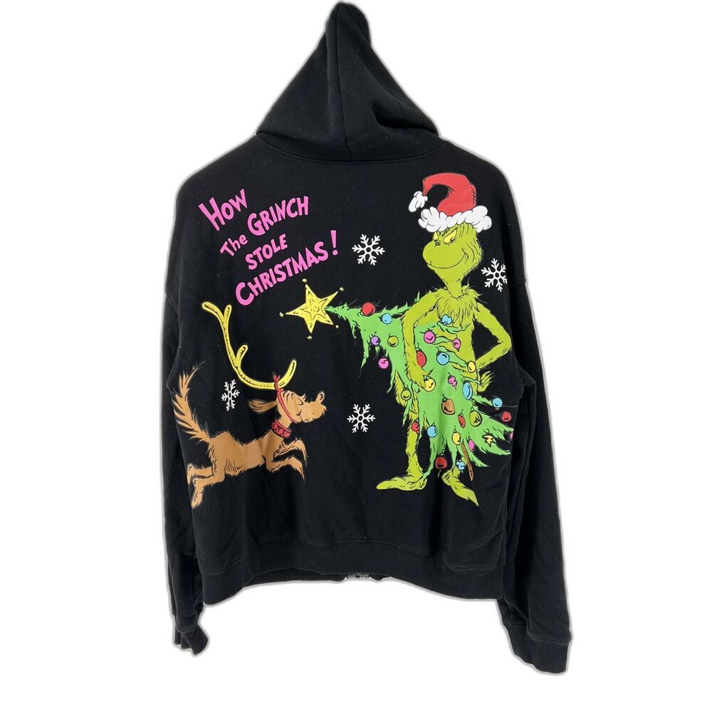 Dr. Seuss How The Grinch Stole Christmas Jacket Youth XL Black Graphic Hoodie